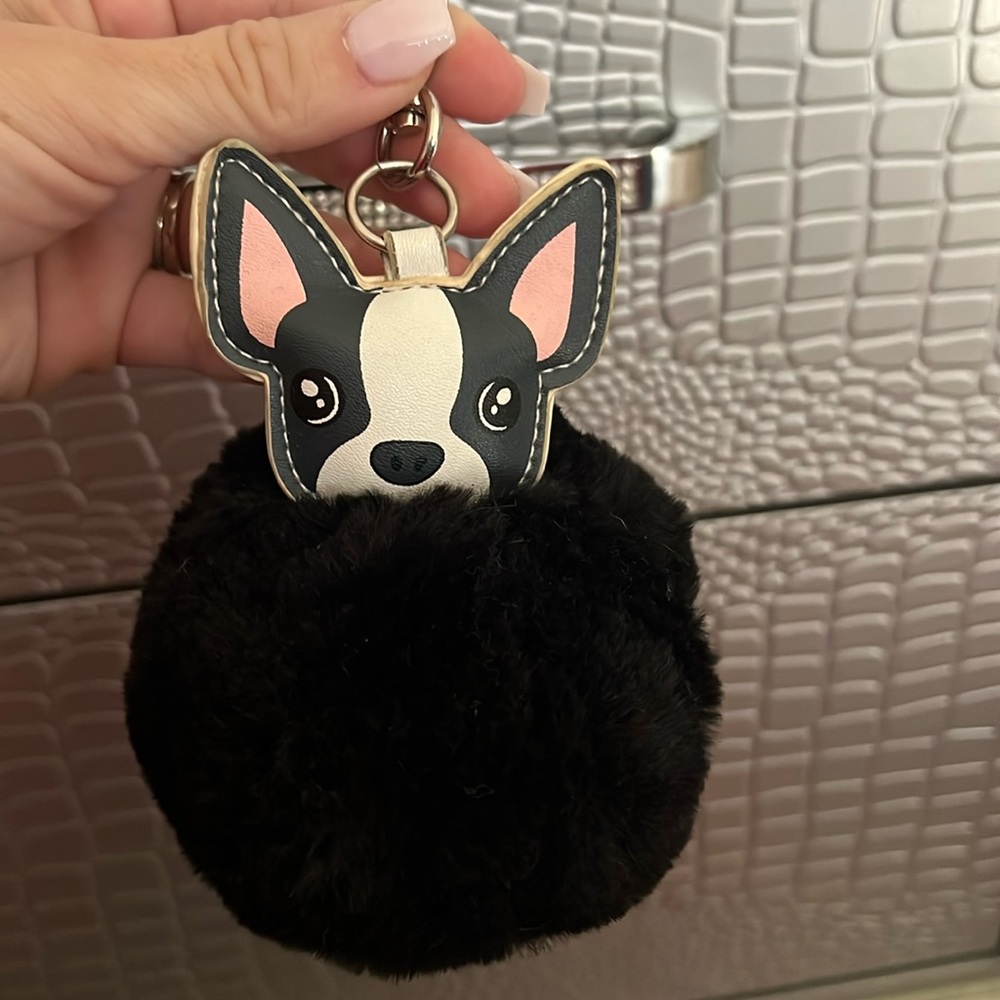 Frenchie puff ball key chain